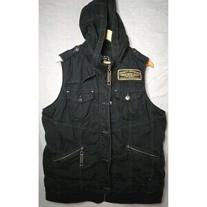 Harley Davidson Full Zip Hooded Vest By Maurices 51783, Black, Buttons